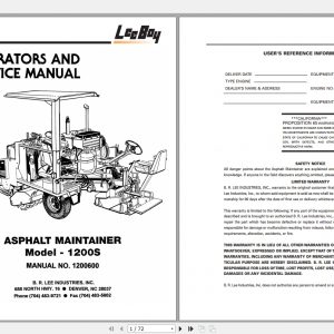 Leeboy Asphalt Maintainer 1200S Operators Service Manual 1