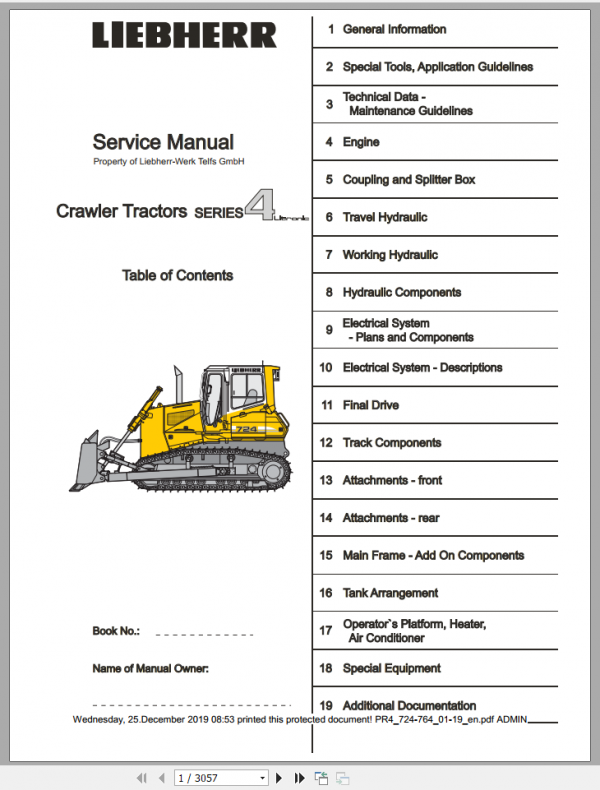 Liebherr Crawler Dozer PR4 724 764 Service Manual 1