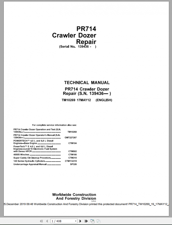 Liebherr Crawler Dozer PR714 TM10269 Repair Technical Manual 1