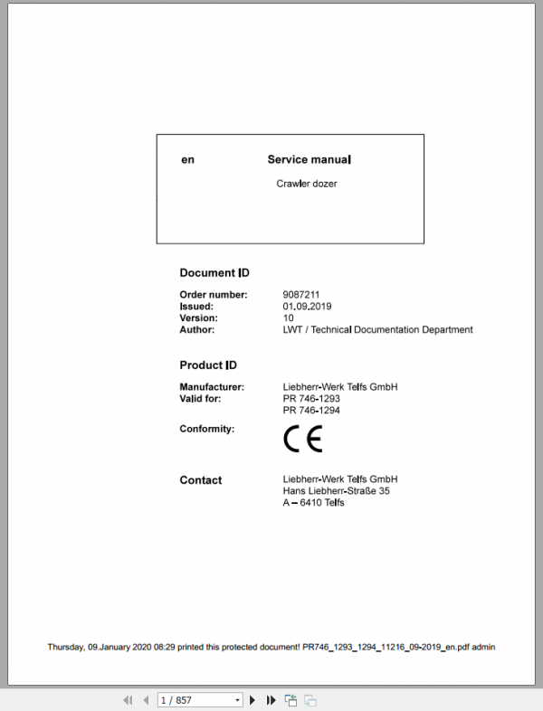Liebherr Crawler Dozer PR746 1293 1294 Service Manual 1