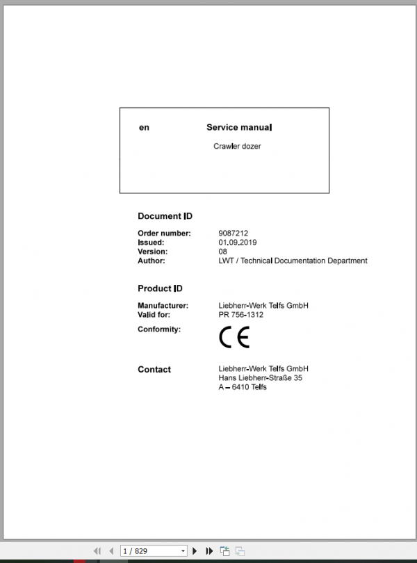 Liebherr Crawler Dozer PR756 1312 Service Manual 1