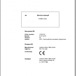Liebherr Crawler Dozer PR 776 1296 12589 Service Manual
