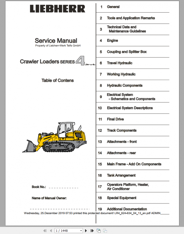 Liebherr Crawler Loader LR4 624 634 Service Manual 1