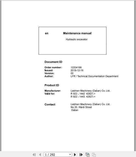 Liebherr Hydraulic Excavator R920 Maintenance ManualimQVK