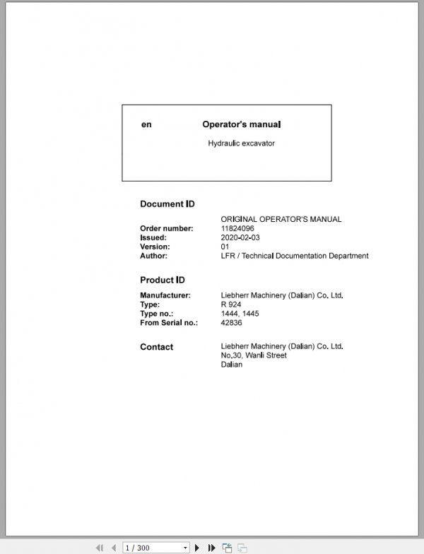 Liebherr Hydraulic Excavator R924 Operator Manuals 1