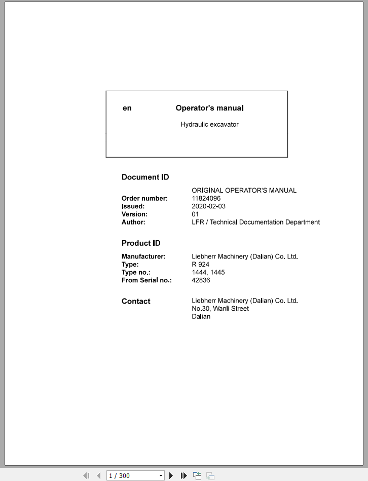 Liebherr Hydraulic Excavator R924 Operator Manuals 1