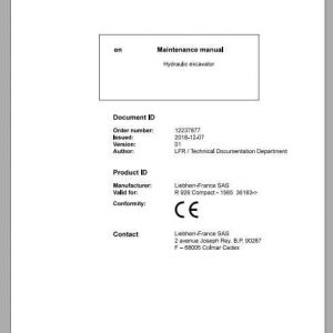 Liebherr Hydraulic Excavator R926 Compact Maintenance Manual