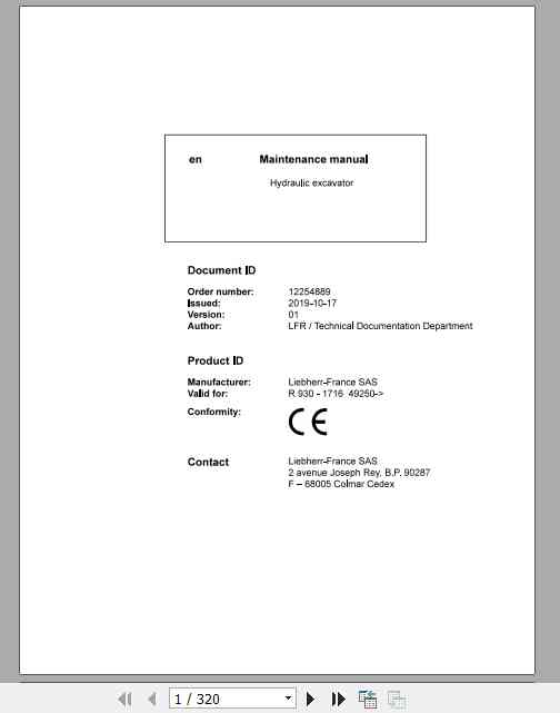 Liebherr Hydraulic Excavator R930 Maintenance Manual 1