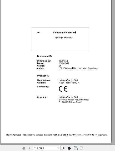 Liebherr Hydraulic Excavator R934 Maintenance Manual