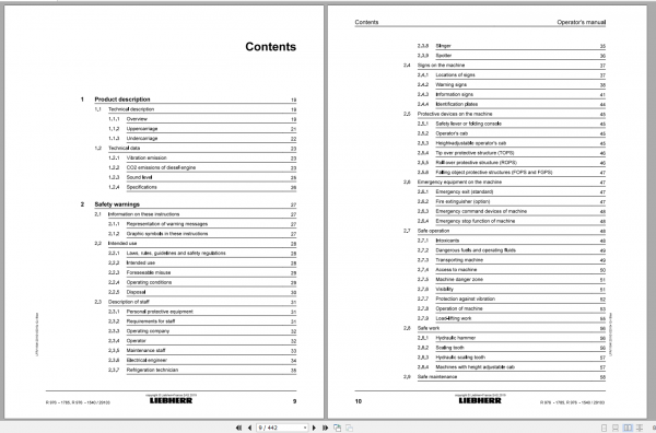 Liebherr Hydraulic Excavator R976 1540 1785 Operator Manuals 2