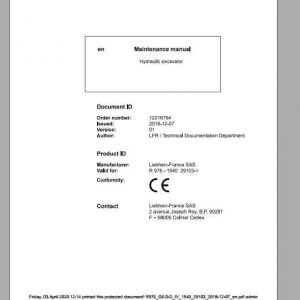 Liebherr Hydraulic Excavator R976 Maintenance Manual