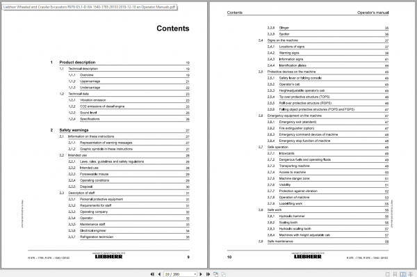Liebherr Hydraulic Excavator R976 Operator Manuals 2