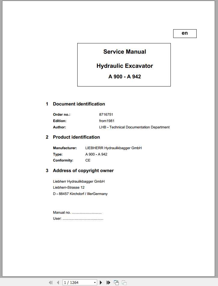 Liebherr Hydraulic Excavators A900 A942 Service Manuals