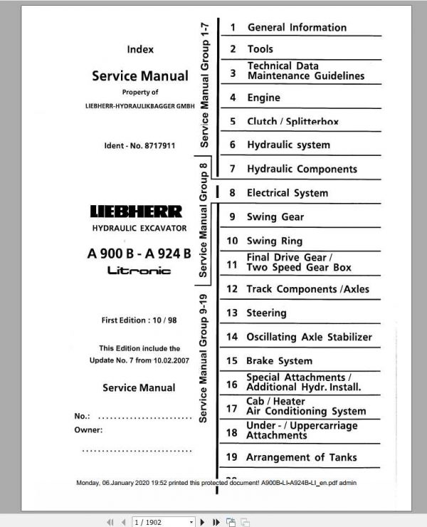 Liebherr Hydraulic Excavators A900B LI A924B LI Service Manuals