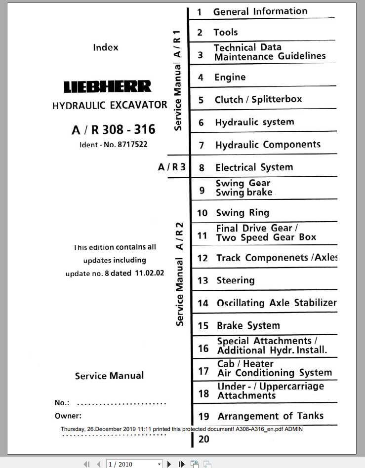 Liebherr Hydraulic Excavators AR308 316 Service Manuals 1