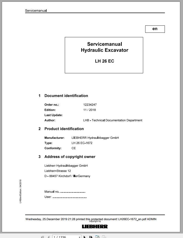 Liebherr Hydraulic Excavators LH26EC 1672 Service Manuals