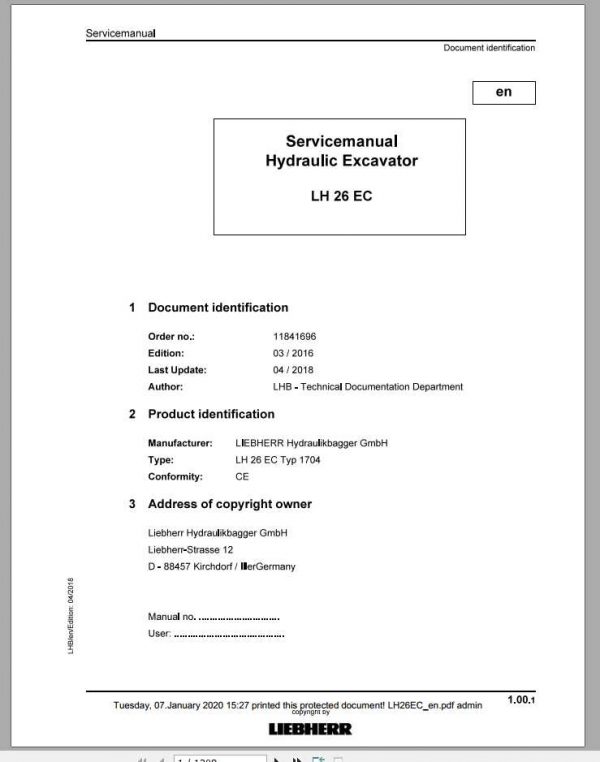 Liebherr Hydraulic Excavators LH26EC Service Manuals