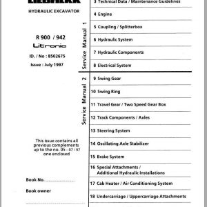 Liebherr Hydraulic Excavators R900 R942 Litronic Service Manuals