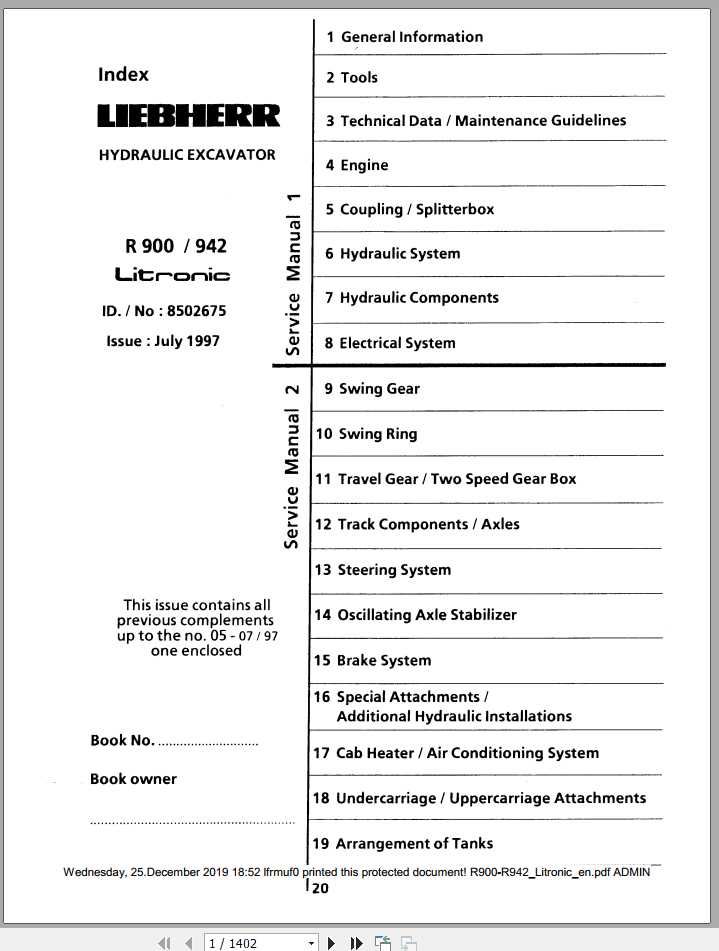 Liebherr Hydraulic Excavators R900 R942 Litronic Service Manuals