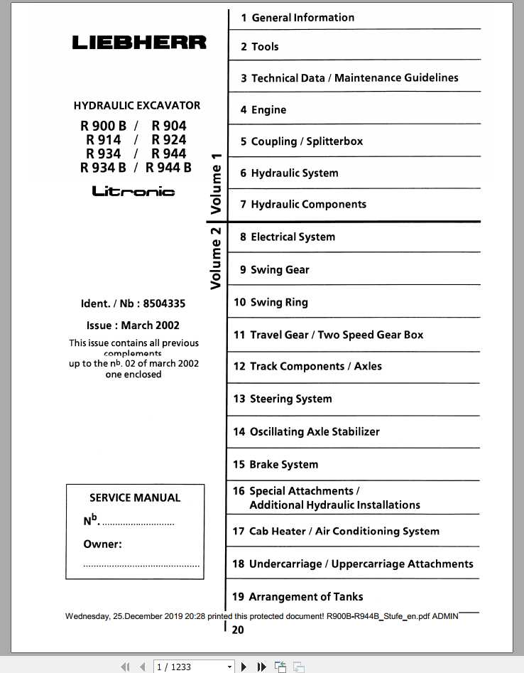 Liebherr Hydraulic Excavators R900B R944B Service Manuals