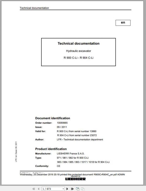 Liebherr Hydraulic Excavators R900C R904C LI Service Manuals