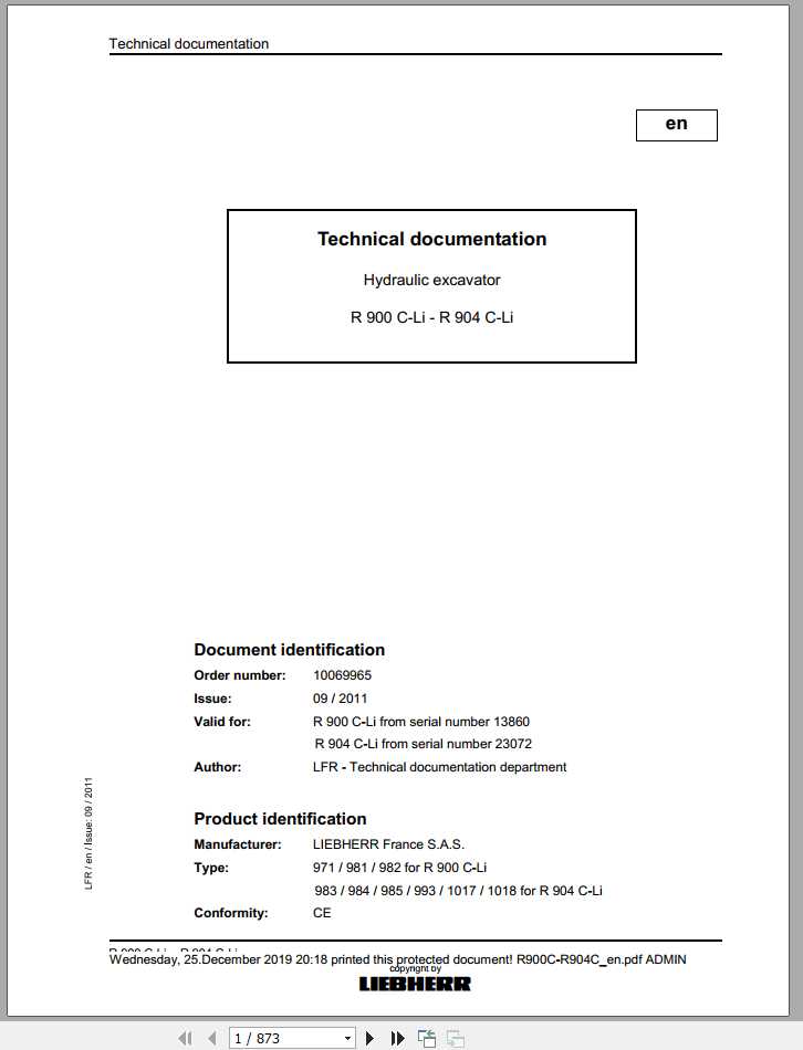 Liebherr Hydraulic Excavators R900C R904C LI Service Manuals