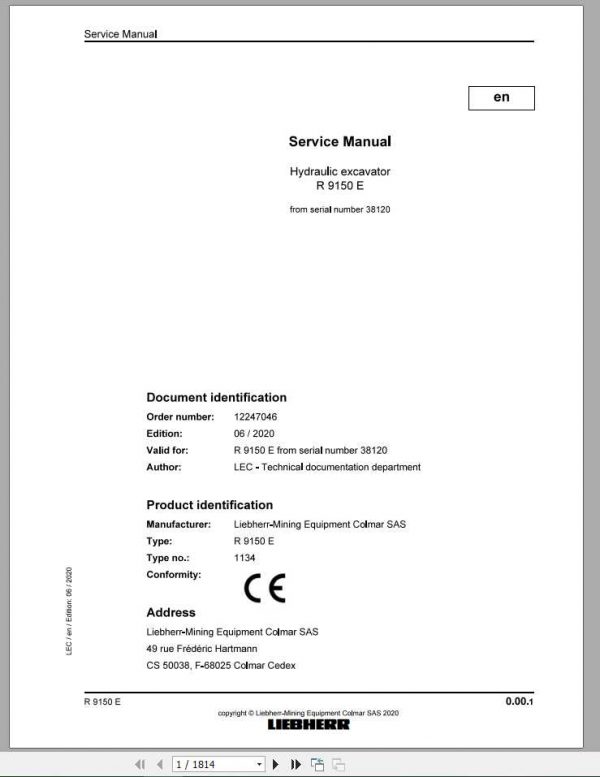 Liebherr Hydraulic Excavators R9150E 1134 38120 Service Manual