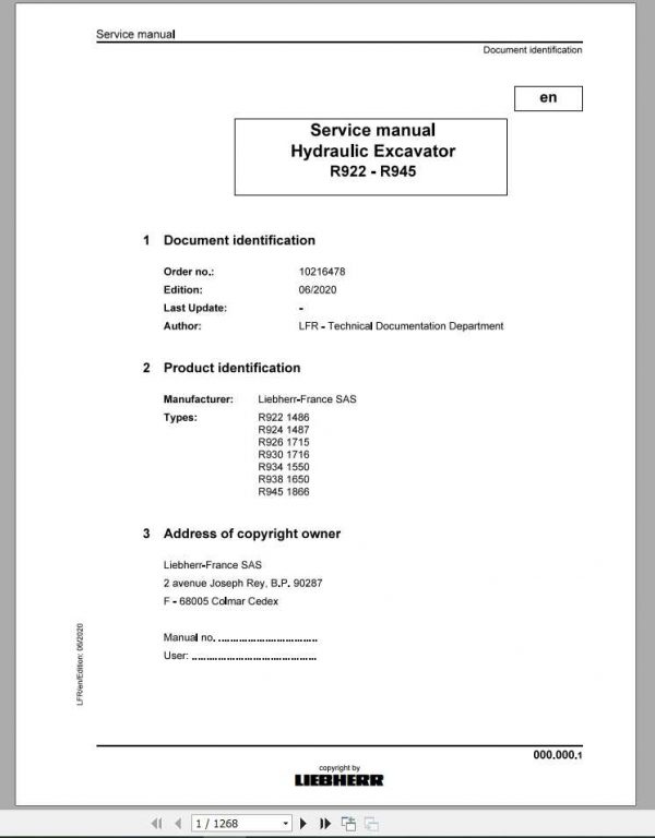 Liebherr Hydraulic Excavators R922 R945 Service Manual 1