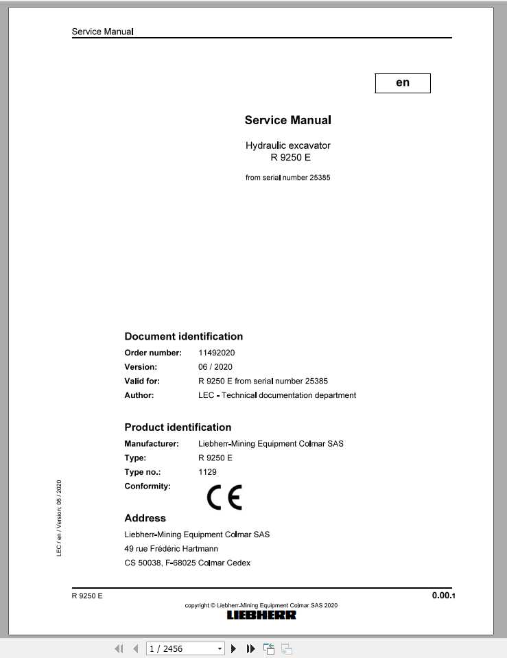 Liebherr Hydraulic Excavators R9250E 1129 25385 Service Manual