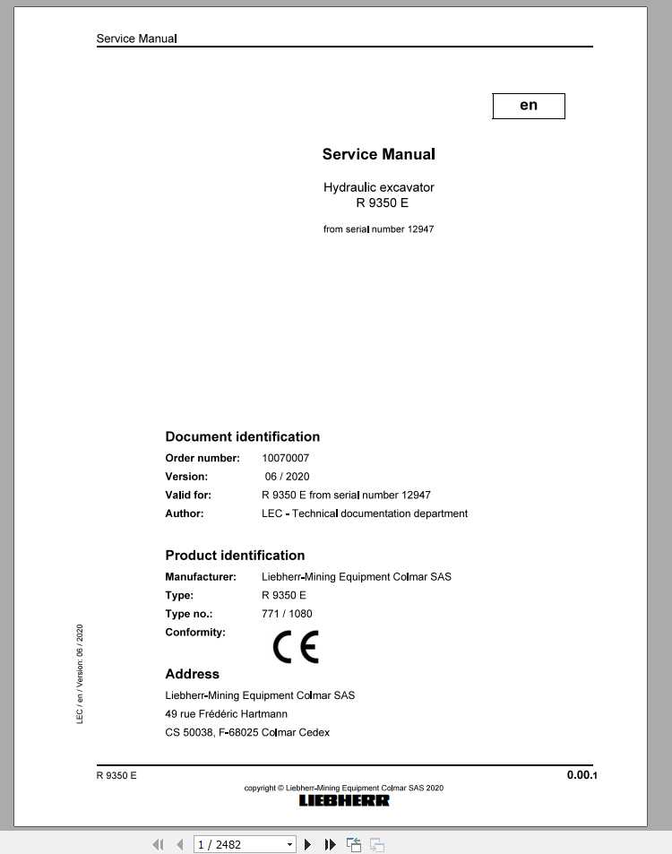 Liebherr Hydraulic Excavators R9350E 12947 Service Manual