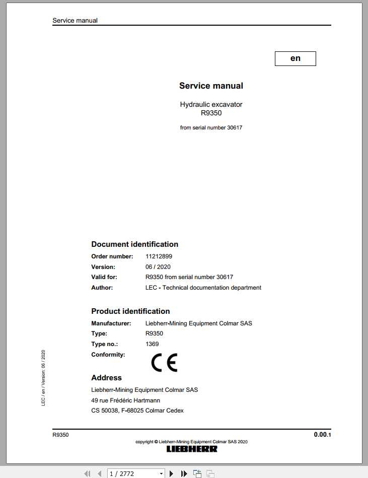 Liebherr Hydraulic Excavators R9350 1369 30617 Service Manual