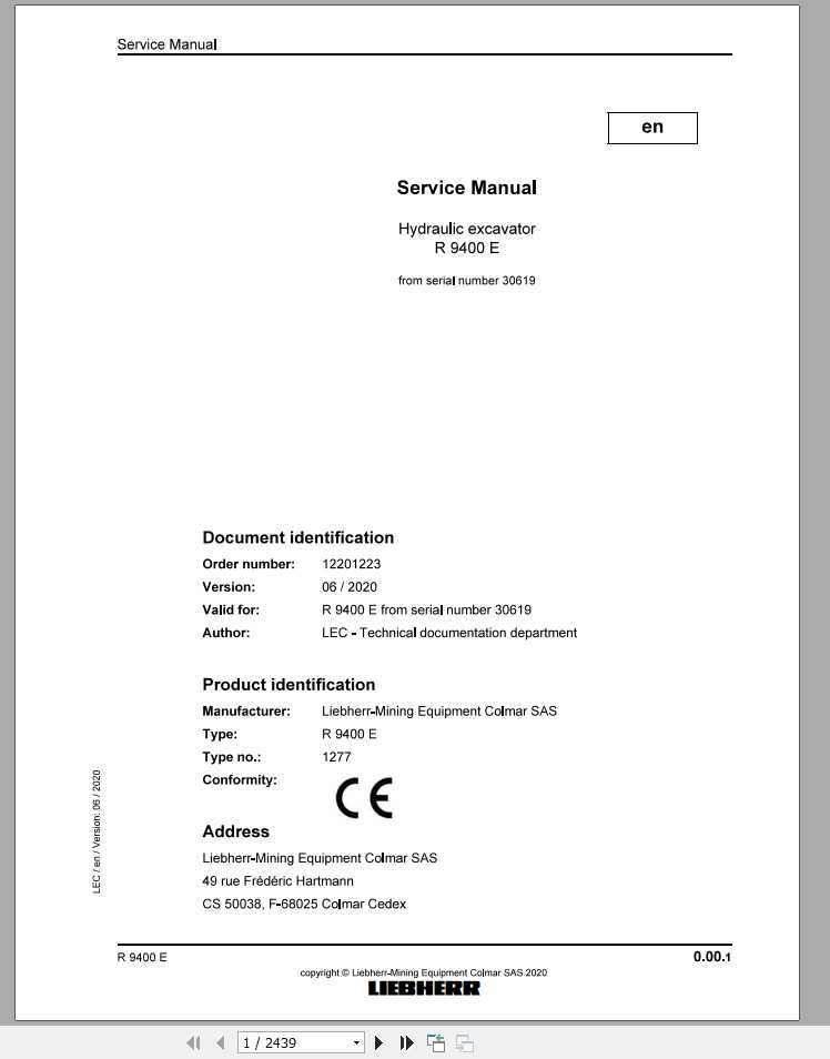 Liebherr Hydraulic Excavators R9400E 30619 Service Manual