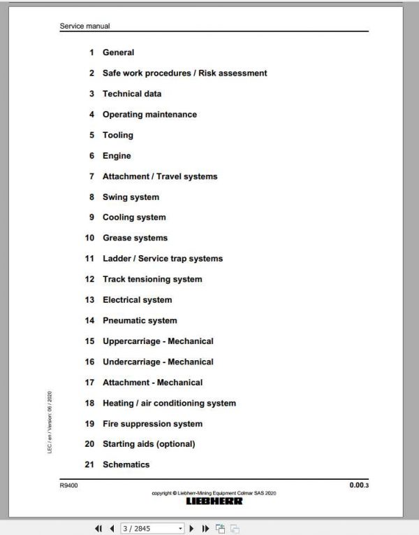 Liebherr Hydraulic Excavators R9400 26377 Service Manual 2