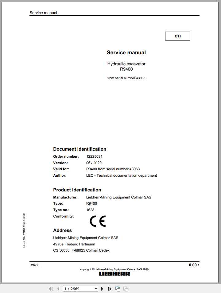 Liebherr Hydraulic Excavators R9400 43063 Service Manual 1