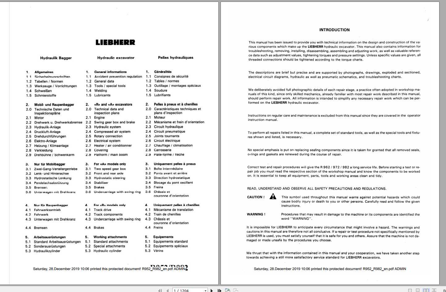 Liebherr Hydraulic Excavators R952 R982 Compact Service Manuals 1