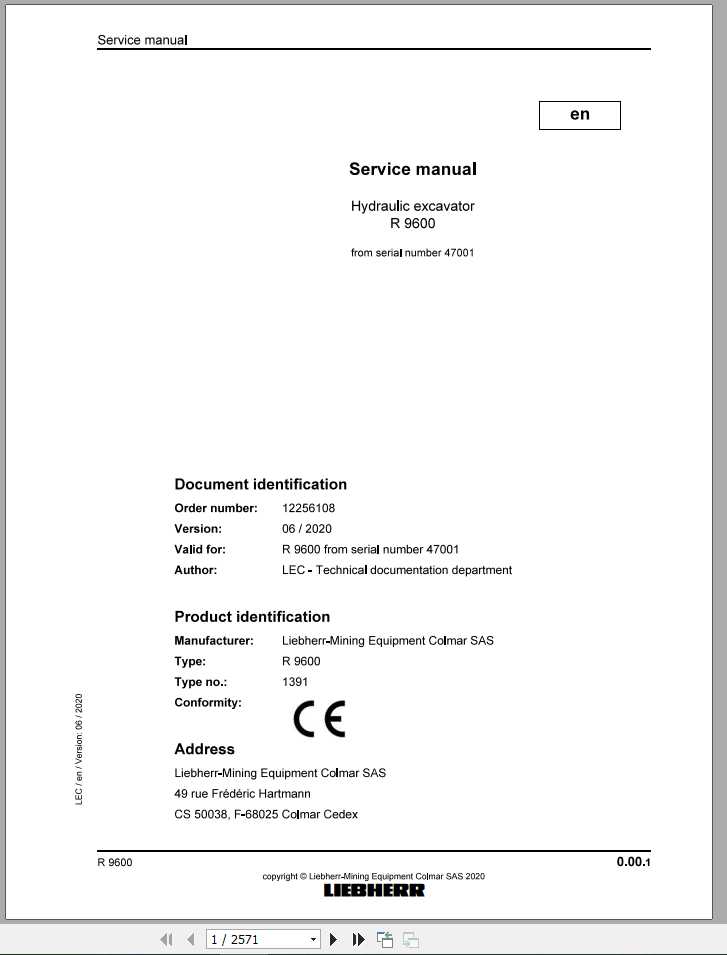 Liebherr Hydraulic Excavators R9600 1391 47001 Service Manual