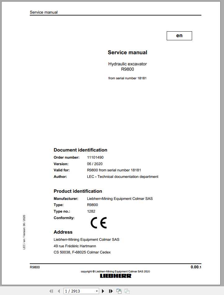 Liebherr Hydraulic Excavators R9800 18181 Service Manual 1