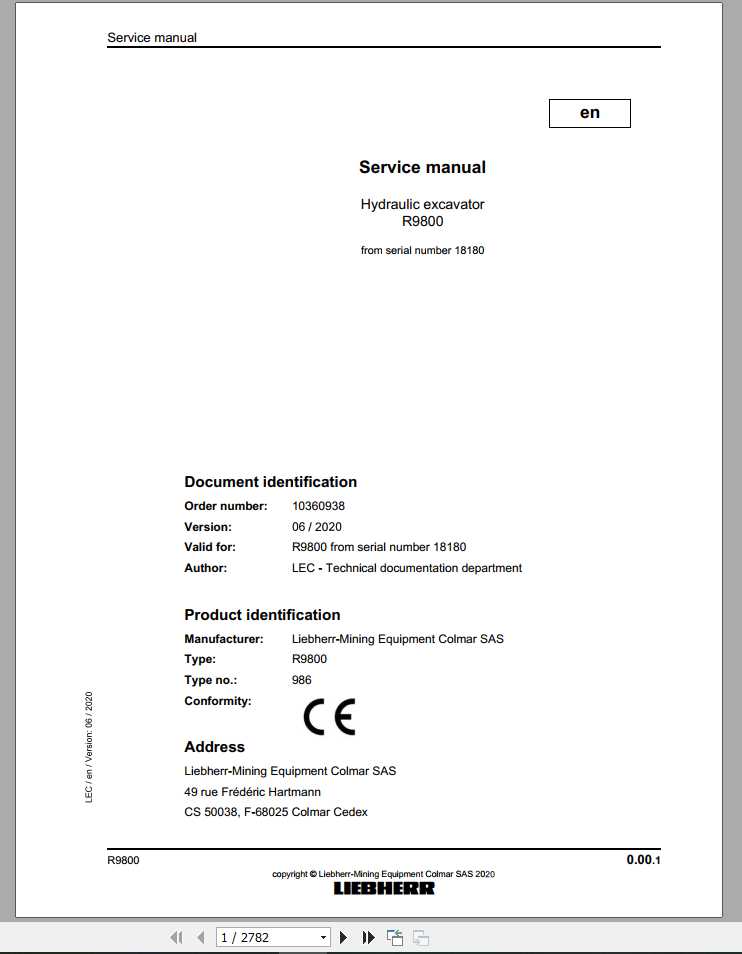 Liebherr Hydraulic Excavators R9800 986 18180 Service Manual