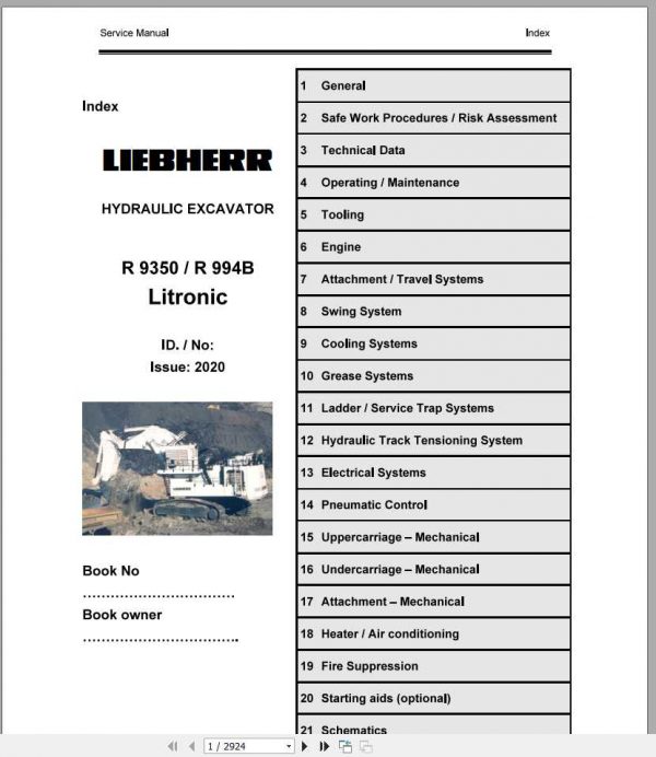 Liebherr Hydraulic Excavators R994B R9350 Litronic Service Manual