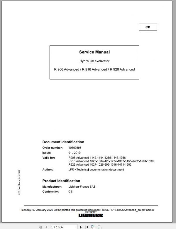 Liebherr Hydraulic Excavators R 906 R916 R 926 Advanced Service Manual 1
