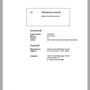 Liebherr Material Handling Machine LH110 M Maintenance Manual 1