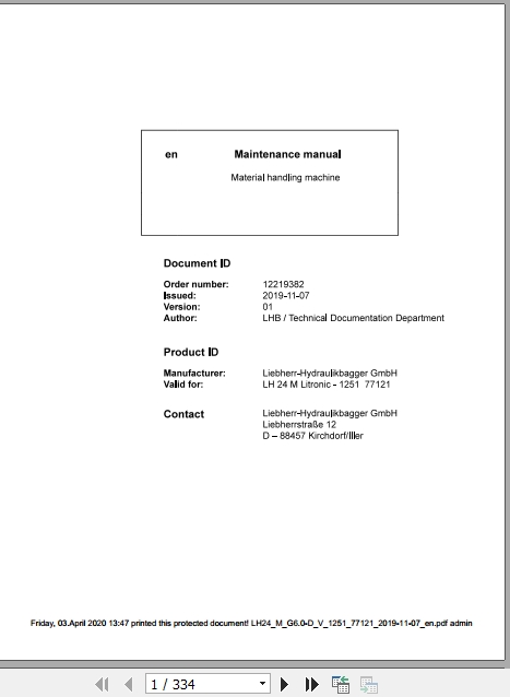 Liebherr Material Handling Machine LH24 M Maintenance Manual