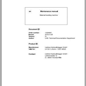 Liebherr Material Handling Machine LH30 C Maintenance Manual