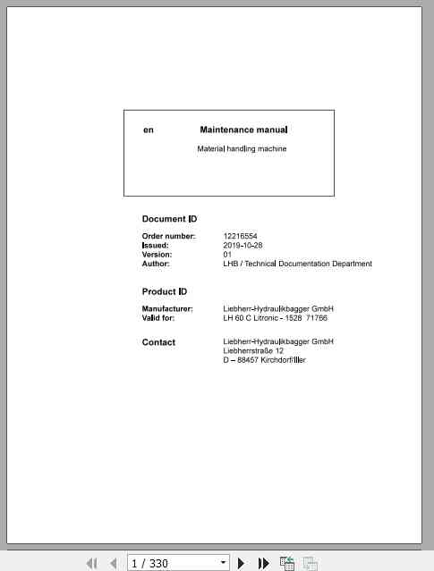 Liebherr Material Handling Machine LH60 C Maintenance Manual