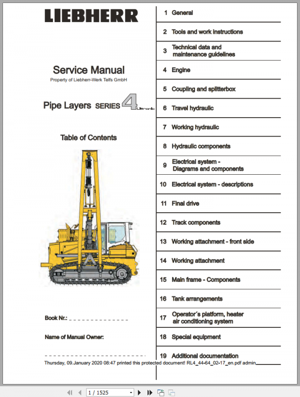 Liebherr Pipe Layer RL4 44 64 Service Manual 1