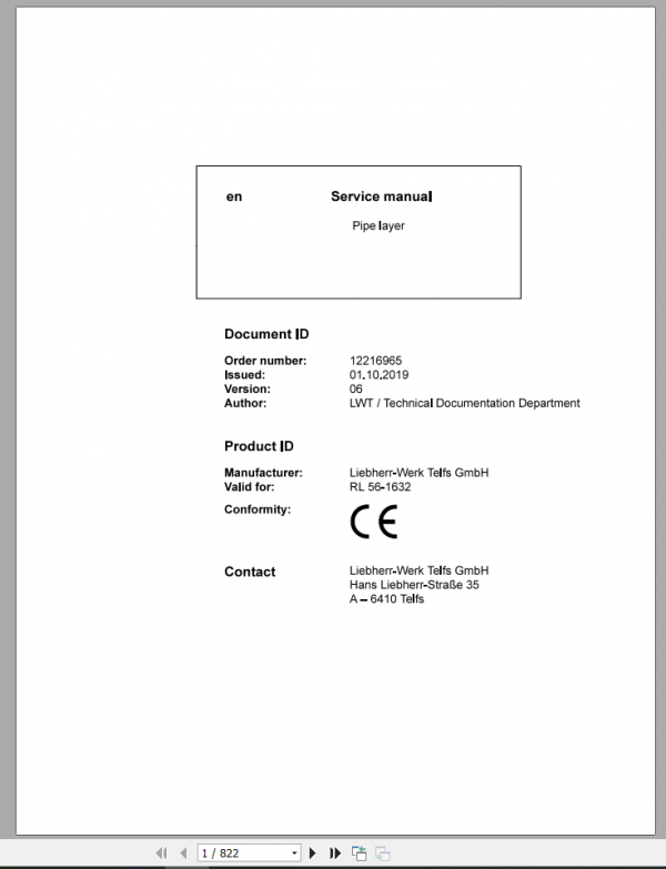 Liebherr Pipe Layer RL56 1632 14909 Service Manual 1 1