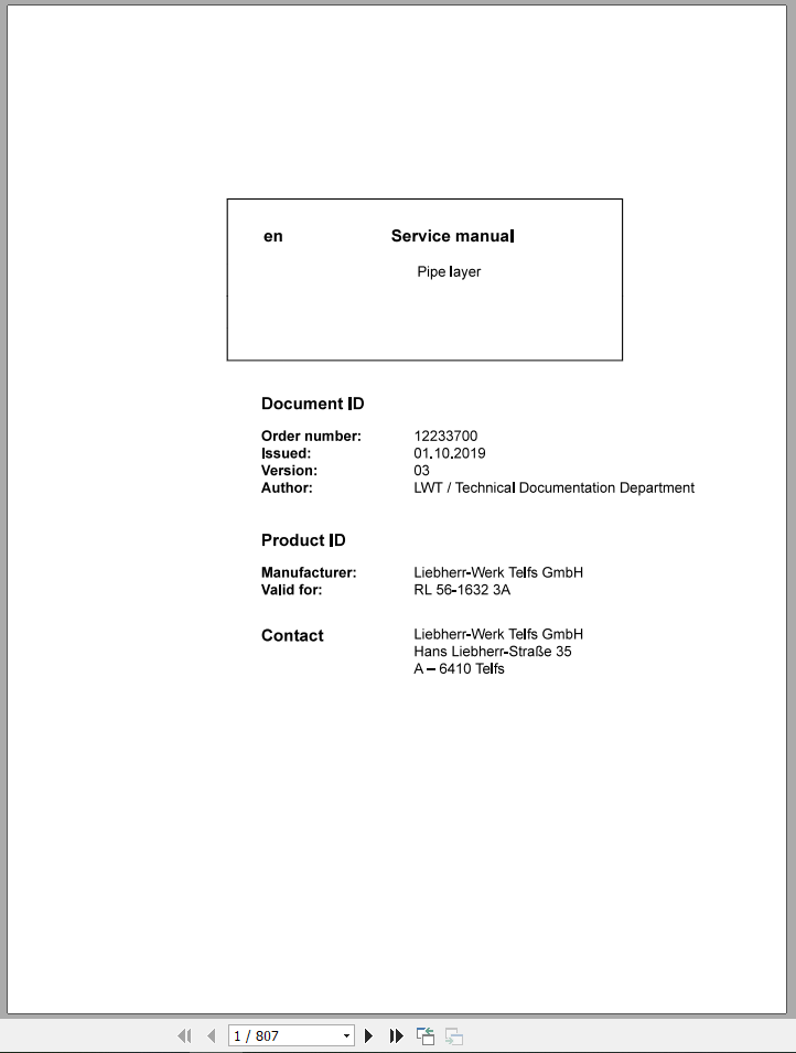 Liebherr Pipe Layer RL56 1632 3A Service Manual 1