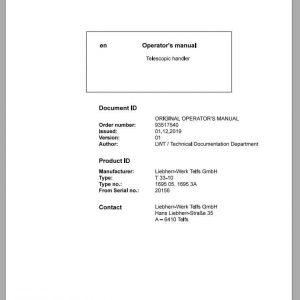 Liebherr Telescopic Handler T33 10 20156 Operator Manual 1