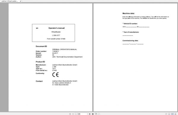 Liebherr Wheel Loader L506 1577 SN 37499 Operators Manual 1