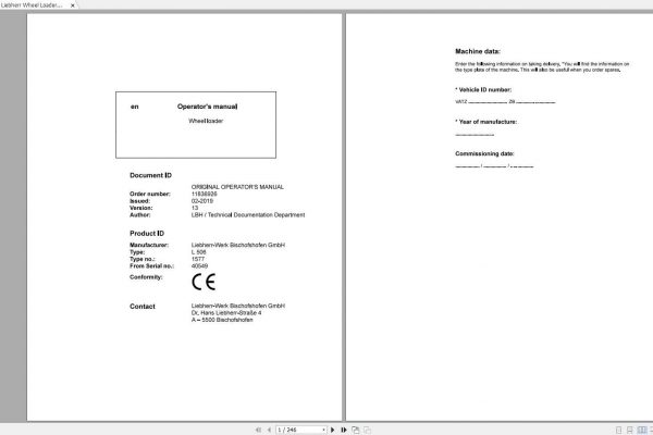 Liebherr Wheel Loader L506 1577 SN 40549 Operators Manual 1